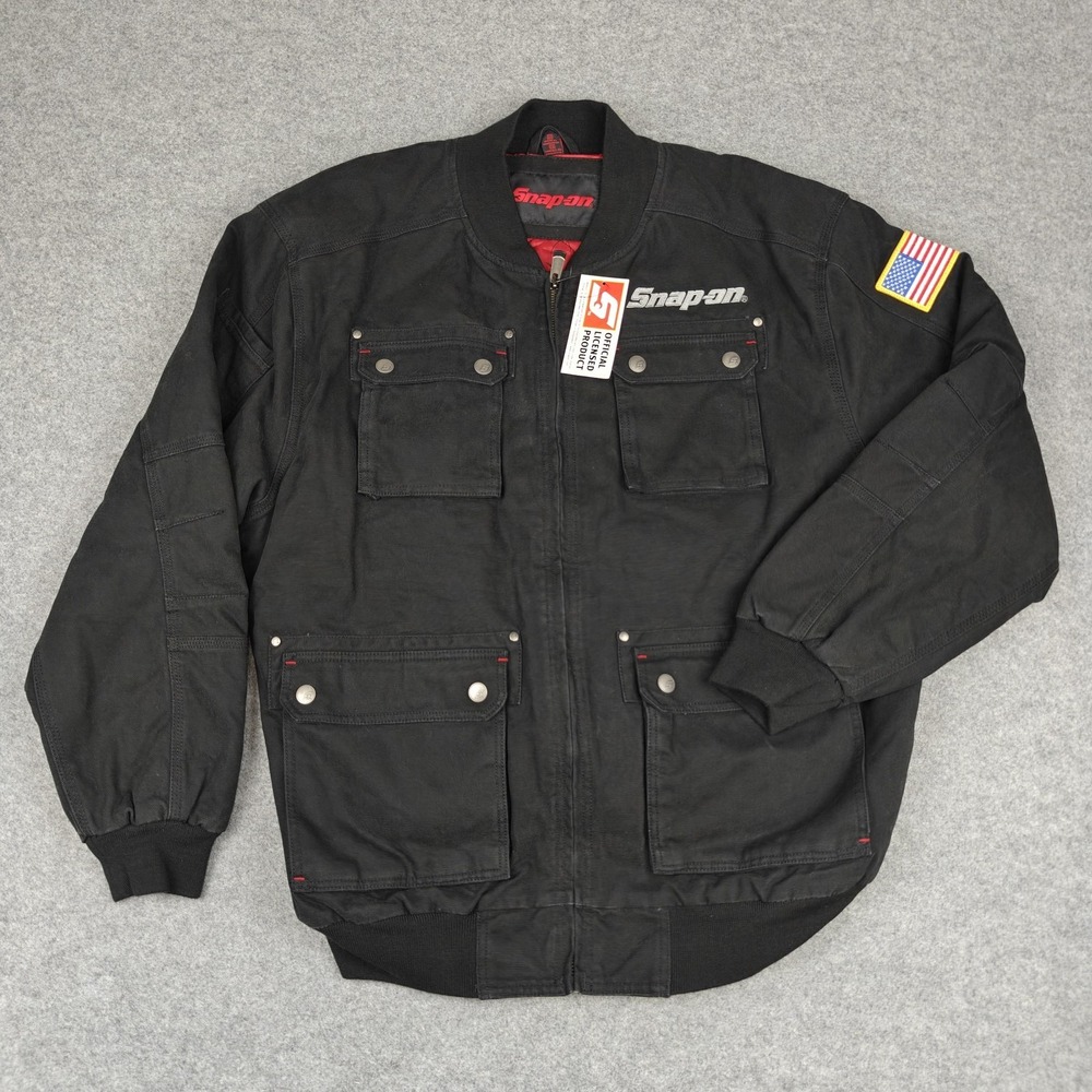 Snap-on Jacket Mens XL Black Utility Pocket Bomber Quilted Lined Workwear USA